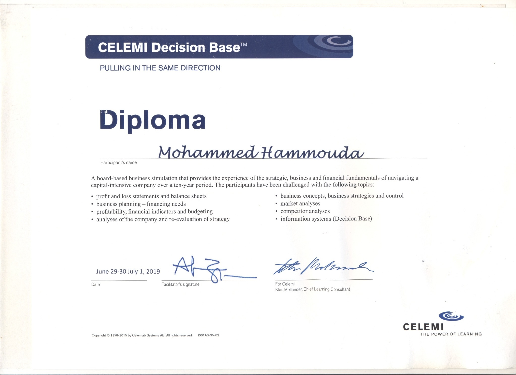 دبلومة Celemi Decision Base